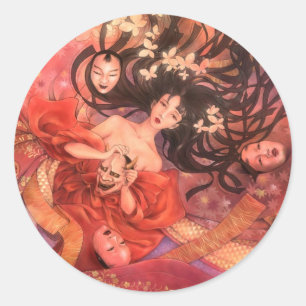 Adesivo Redondo Sticker Noh Mask Fantasy