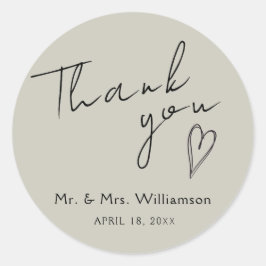 Adesivo Redondo Sticker Obrigado Casamento Moderno Minimalista
