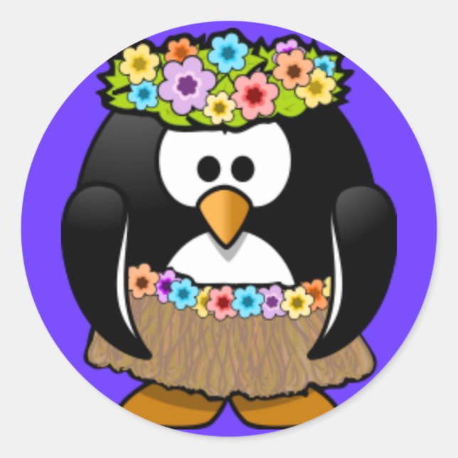 Adesivo Redondo Sticker - Penguin Hoola Dancer (Frente)