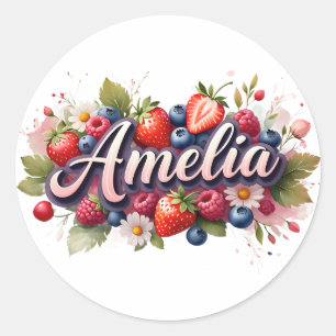 Adesivo Redondo Sticker Personalizado Amelia Berry Floral Design