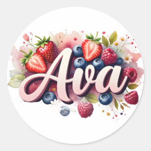 Adesivo Redondo Sticker personalizado Ava Berry Floral Design