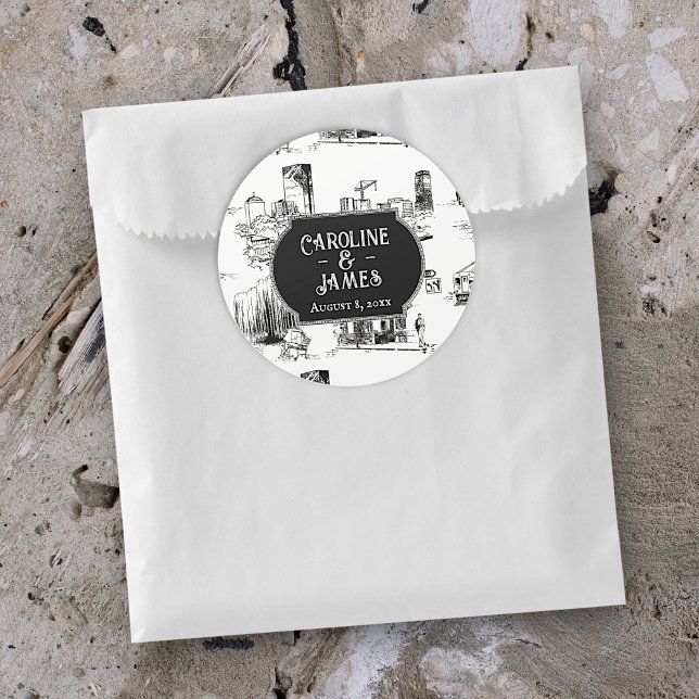 Adesivo Redondo Sticker Personalizado de Casamento Toile de 3" (Criador carregado)