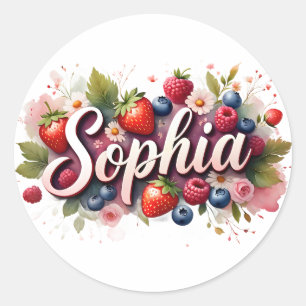 Adesivo Redondo Sticker personalizado "Sophia" Berry Floral Design