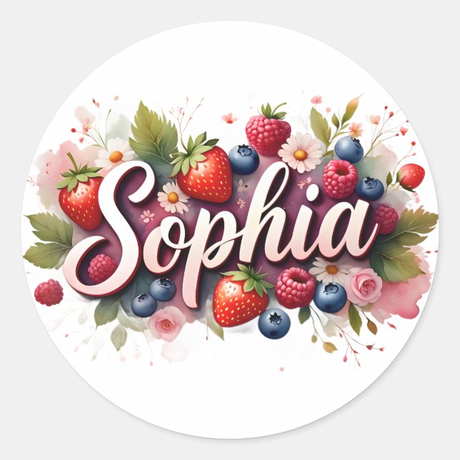 Adesivo Redondo Sticker personalizado "Sophia" Berry Floral Design (Frente)