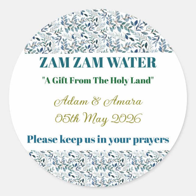 Adesivo Redondo Sticker-Personalized Nikkah Zam Zam Water Stickers (Frente)