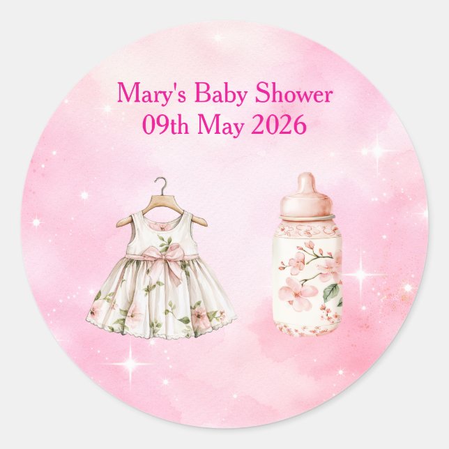 Adesivo Redondo Sticker-Pink Chinoiserie  Baby Shower Stickers (Frente)