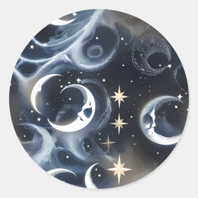 Adesivo Redondo Sticker - Platinum Silver Celestial Moon Mystic  (Frente)