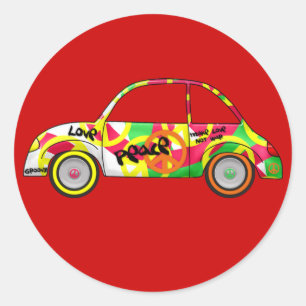 Adesivo Redondo Sticker Retro Love Peace Retro 60's 70's Car