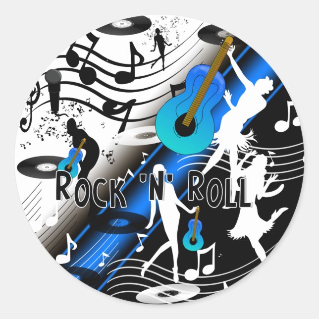 Adesivo Redondo Sticker Retro Rock 'N' Roll Music Me Enrola (Frente)