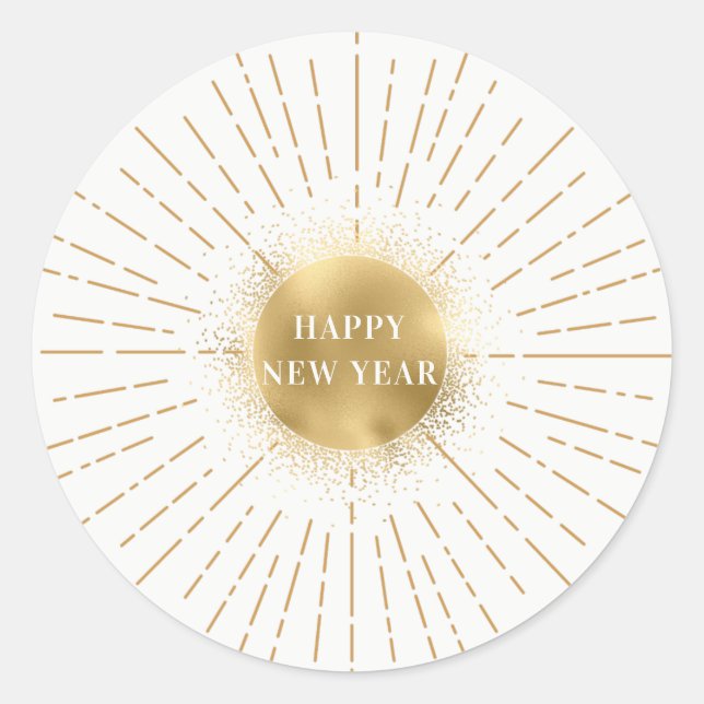Adesivo Redondo Sticker Rond Happy New Year Moderne Solaire Or (Frente)