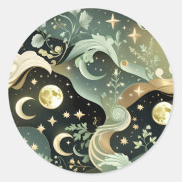 Adesivo Redondo Sticker - Sage Green Celestial Moon Lunar Design