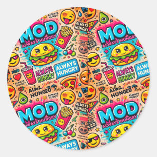 Adesivo Redondo Sticker sempre faminto - Divertido e Design Quirky