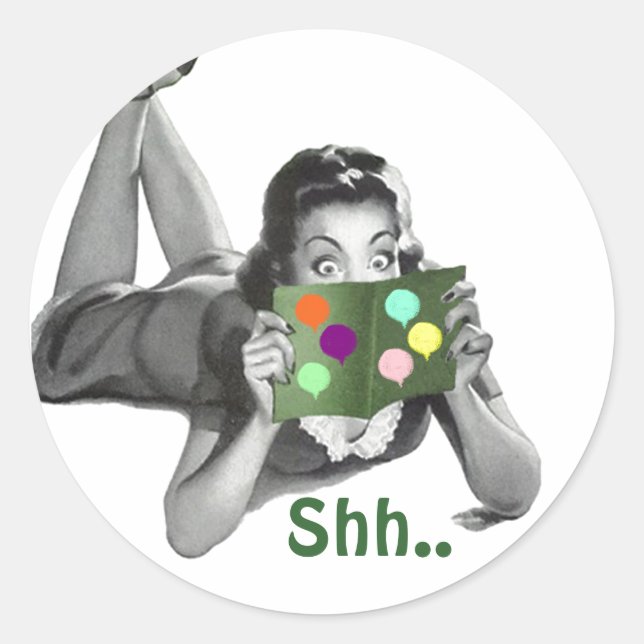 Adesivo Redondo Sticker Shh.. Festas de surpresas de diversão retr (Frente)