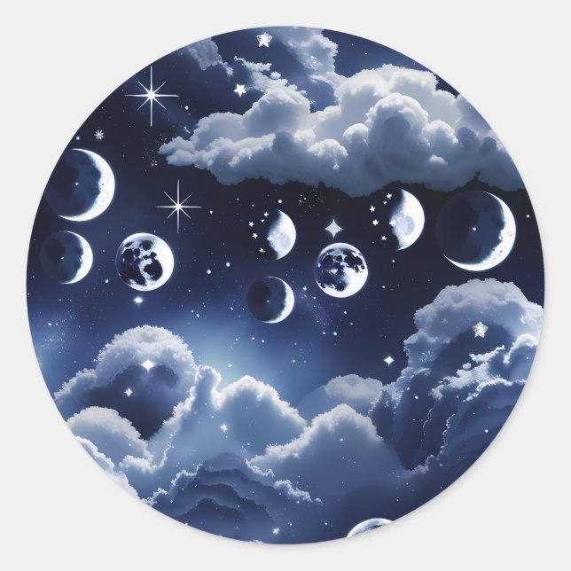 Adesivo Redondo Sticker - Silver Celestial Moon Lunar Design  (Frente)