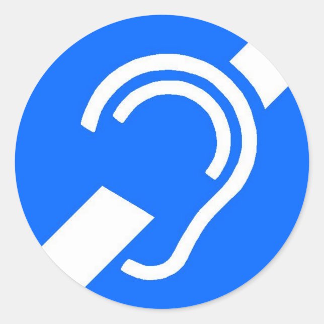 Adesivo Redondo Sticker, Símbolo Internacional para os surdos (Frente)