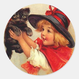 Adesivo Redondo Sticker Vintage Halloween Black Kitten Lil Witage
