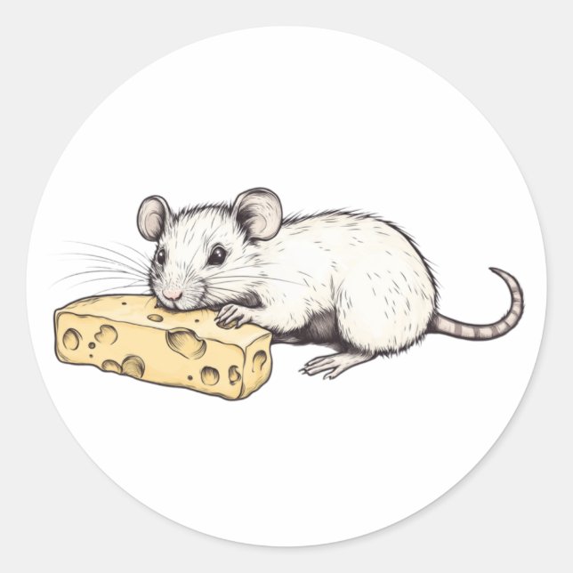 Adesivo Redondo Sticker with a picture of a rat with cheese (Frente)