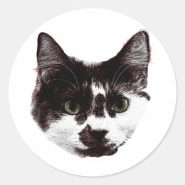 Adesivo Redondo Sticker with a Stare | Ink Style Cat Sticker