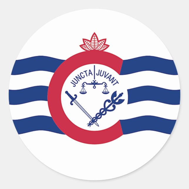 Adesivo Redondo Sticker with Flag of Cincinnati, Ohio, EUA (Frente)