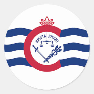 Adesivo Redondo Sticker with Flag of Cincinnati, Ohio, EUA