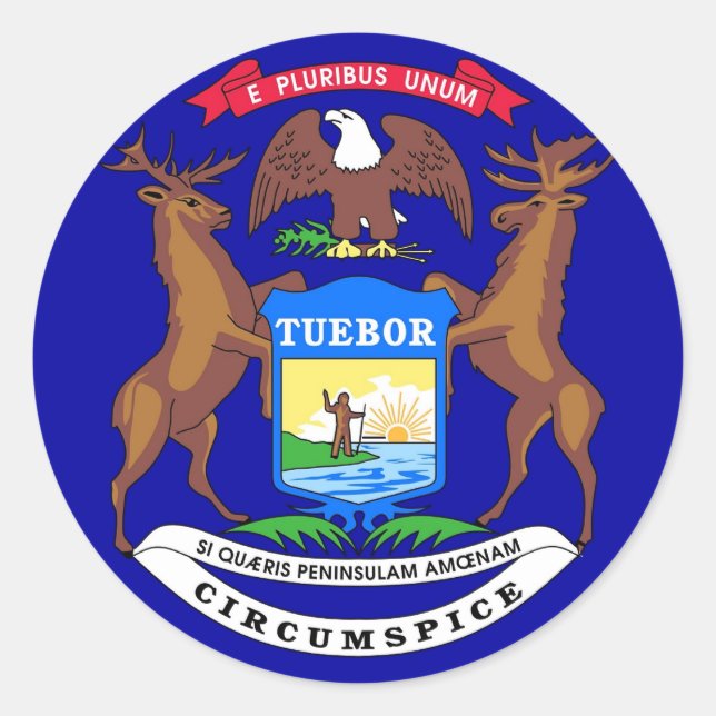 Adesivo Redondo Sticker with Flag of Michigan (Frente)