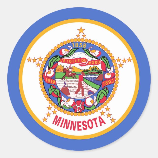 Adesivo Redondo Sticker with Flag of Minnesota (Frente)