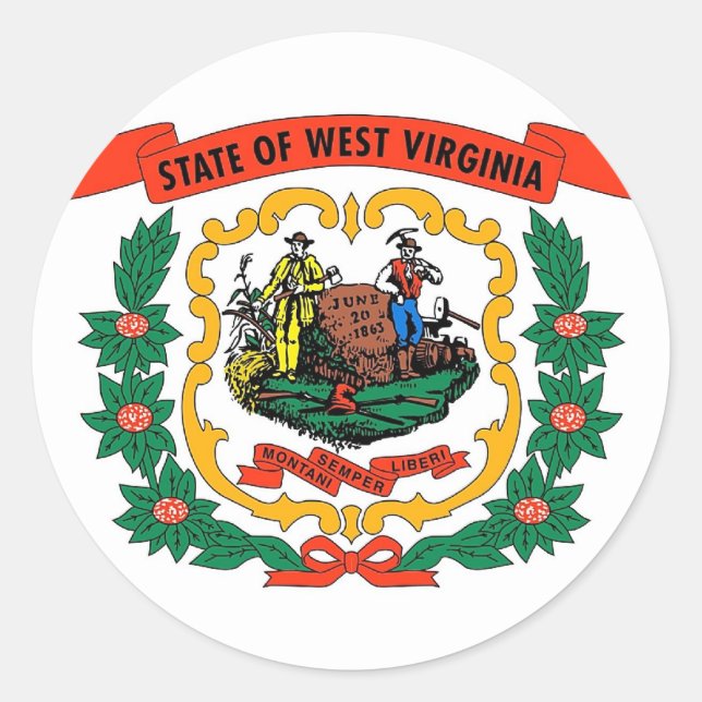 Adesivo Redondo Sticker with Flag of West Virginia (Frente)
