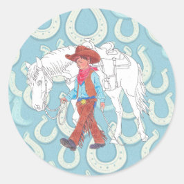 Adesivo Redondo Sticker Young Cowboy and Horse