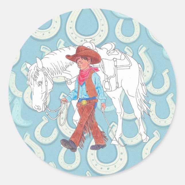 Adesivo Redondo Sticker Young Cowboy and Horse (Frente)