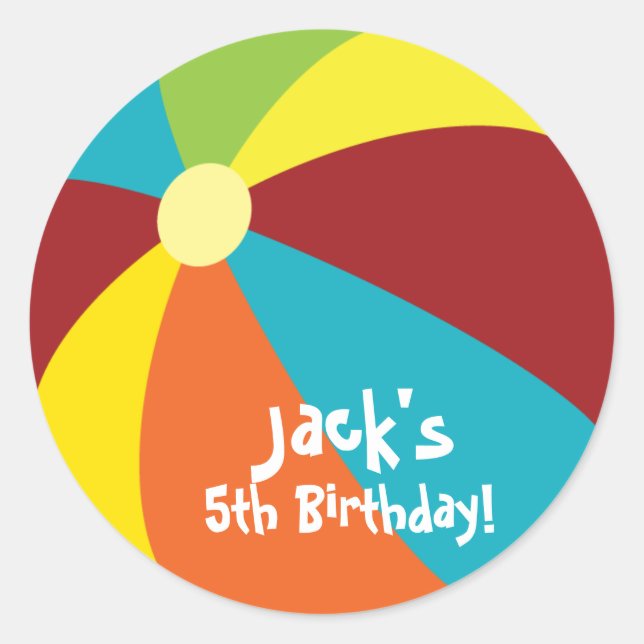 Adesivo Redondo Stickers Aniversário do Partido da Bola de Praia (Frente)