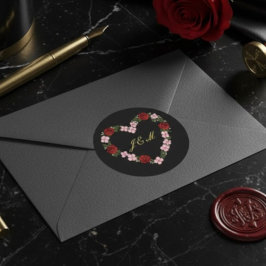 Adesivo Redondo Stickers Block Rose Heart Wedding Initial
