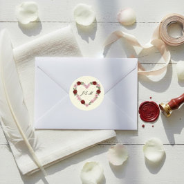 Adesivo Redondo Stickers Cream Rose Heart Wedding Initial