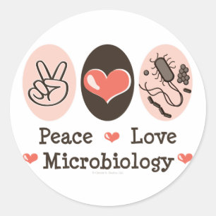 Adesivo Redondo Stickers da Microbiologia Peace Love