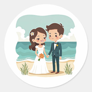 Adesivo Redondo Stickers De Amor De Casamento De Praia