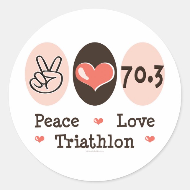 Adesivo Redondo Stickers do Triathlon Peace Love (Frente)