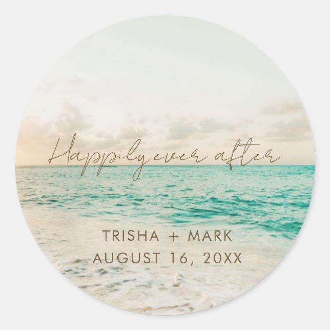 Adesivo Redondo Stickers Favoritos de Casamento de Praia (Frente)