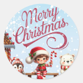 Adesivo Redondo Stickers Festivos I Elf, Penguin e Urso Polar