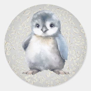 Adesivo Redondo Stickers Florais de Férias Baby Penguin