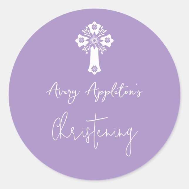 Adesivo Redondo Stickers Floral Cross Christening Lilac (Frente)