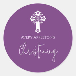 Adesivo Redondo Stickers Floral Cross Christening Sweet Plum
