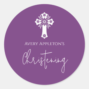 Adesivo Redondo Stickers Floral Cross Christening Sweet Plum