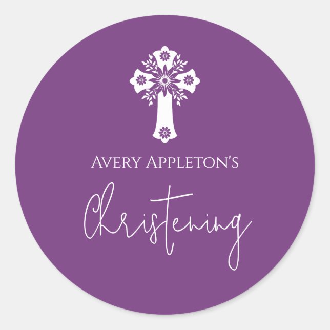 Adesivo Redondo Stickers Floral Cross Christening Sweet Plum (Frente)