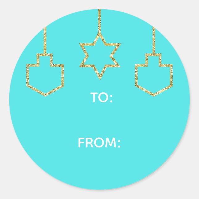 Adesivo Redondo Stickers "Glittered Star & Dreidel" Happy Chanukah (Frente)
