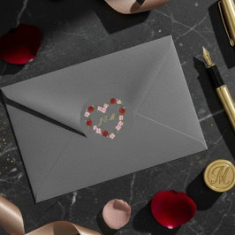 Adesivo Redondo Stickers Grey Rose Heart Wedding Initial