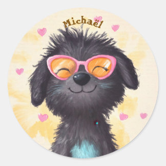 Adesivo Redondo Stickers Happy Dog Valentine's Day Kids School