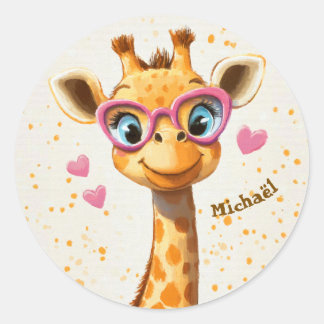 Adesivo Redondo Stickers Happy Giraffe Valentine's Day Kids School