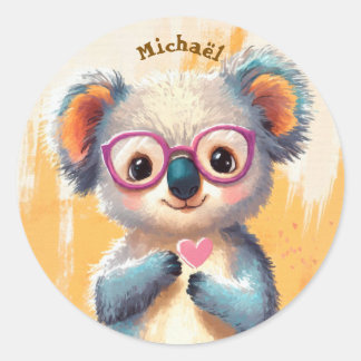 Adesivo Redondo Stickers Happy Koala Valentine's Day Kids School