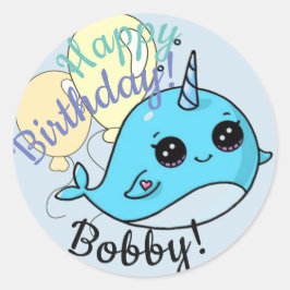 Adesivo Redondo Stickers Narwhal Birthday Personalizados