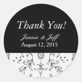 Adesivo Redondo Stickers Obrigado Damask Black and White