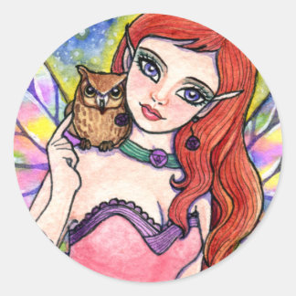 Adesivo Redondo Stickers Owl Fairy Fantasy por Ann Howard